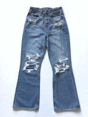 American Eagle Highest Rise 90s Flare Jeans 2 SHORT Distressed Grunge Boho